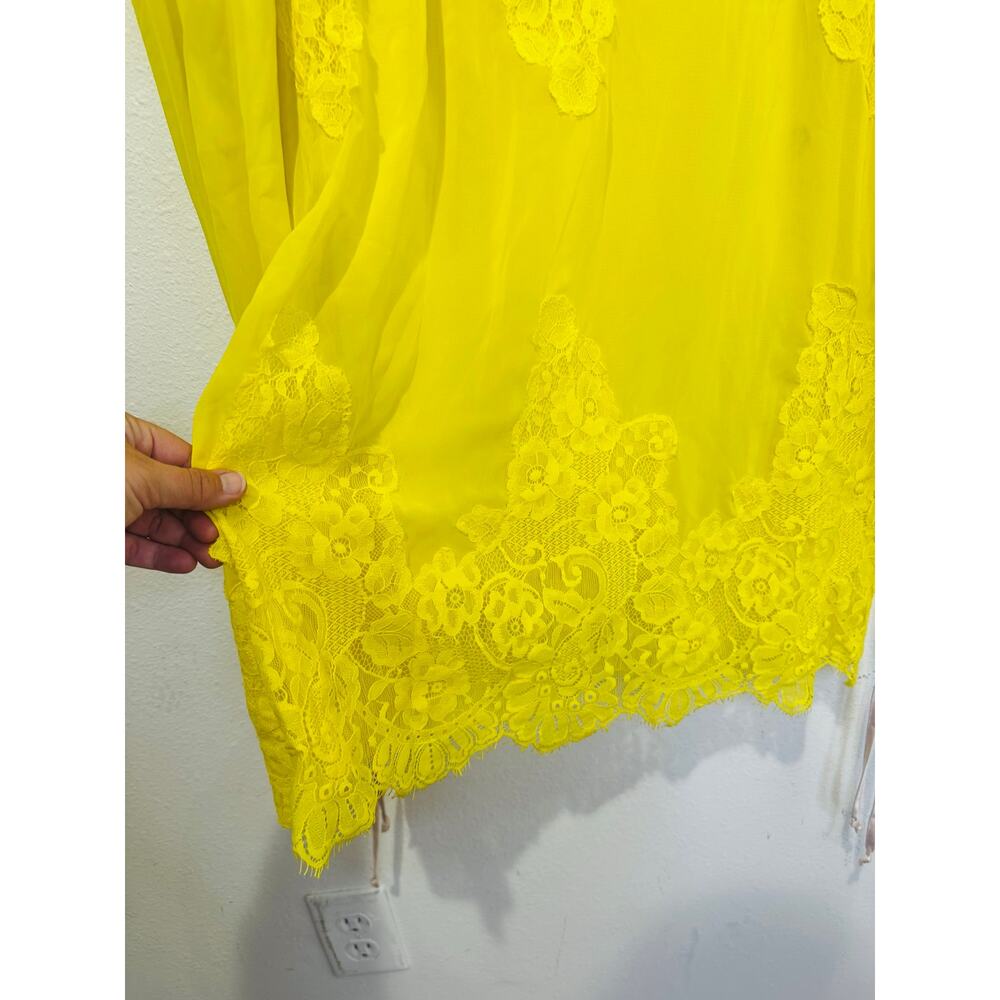 HOT AS HELL HAH Neon Yellow Lace Covered Long Sleeve High Neck Mini Dress sz S - Picture 11 of 16